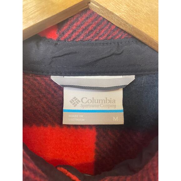 Columbia Benton Red Black Plaid Fleece Snap Shirt Jacket Women's Size Medium - Picture 4 of 9